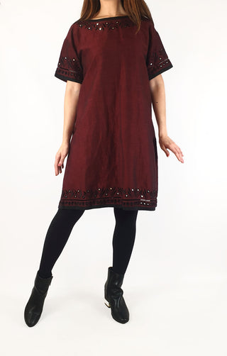 Gorman deep red linen/cotton dress with embroidered detail size 10 Gorman preloved second hand clothes 4