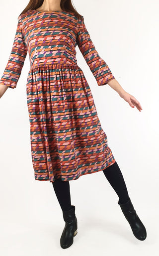 Obus colourful long sleeve dress size 2, best fits 10 Obus preloved second hand clothes 1