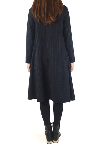 Alpha 60 Navy check print long sleeve dress size S