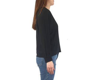 Alpha 60 black semi-sheer 100% silk long sleeve top size S