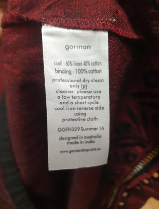 Gorman deep red linen/cotton dress with embroidered detail size 10 Gorman preloved second hand clothes 9