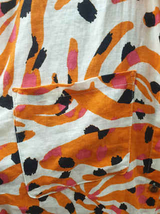 Gorman orange animal print 100% linen sleeveless shirt dress size 10