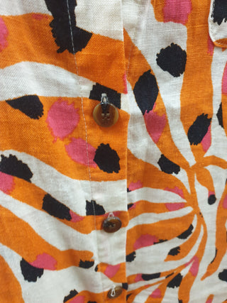 Gorman orange animal print 100% linen sleeveless shirt dress size 10