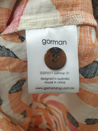 Gorman orange animal print 100% linen sleeveless shirt dress size 10