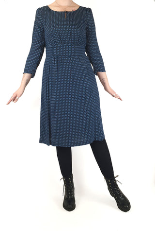 Anna Thomas blue print long sleeve dress size 14, best fits 12-14