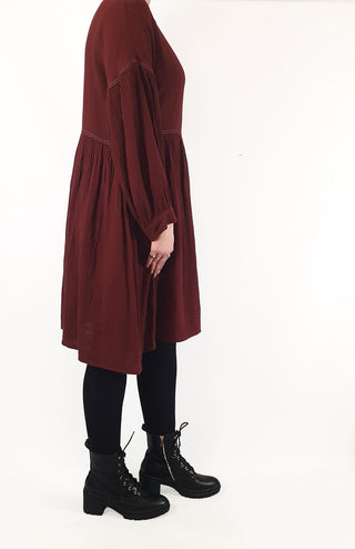 Gorman deep red cotton long sleeve dress with contrasting stitching size 12