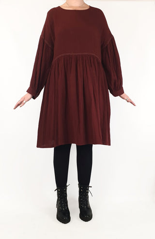 Gorman deep red cotton long sleeve dress with contrasting stitching size 12