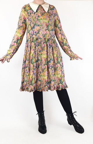 Kholo floral long sleeve dress with white collar size 14 (best fits 12-14)