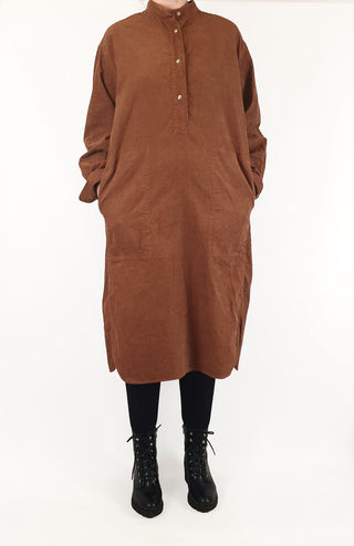 Uniqlo brown cord oversize dress size S (very generous fit, easily fits 12 or 14)