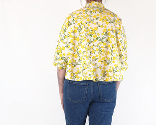 Alpha 60 yellow floral short sleeve shirt size M