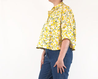 Alpha 60 yellow floral short sleeve shirt size M