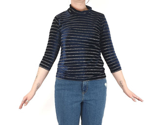 Kindling navy and metalic gold striped top size L (best fits size 12) Kindling preloved second hand clothes 1