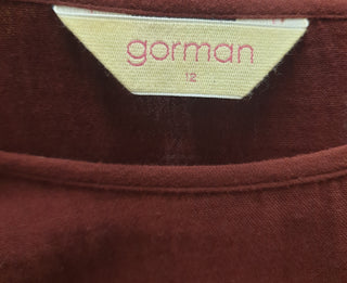 Gorman deep red cotton long sleeve dress with contrasting stitching size 12