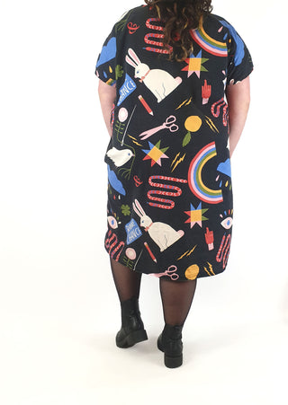 Handmade black colourful print dress fits size (approx 3XL)