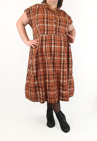 Made590 dinah brown plaid cotton dress size 4X Made590 preloved second hand clothes 4