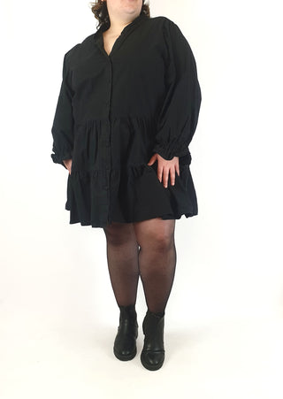 Atmos & Here black cotton long sleeve tiered dress size 24 (note: mark)