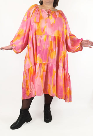 Proud Poppy pink and yellow print long sleeve maxi dress size 28 Proud Poppy preloved second hand clothes 3