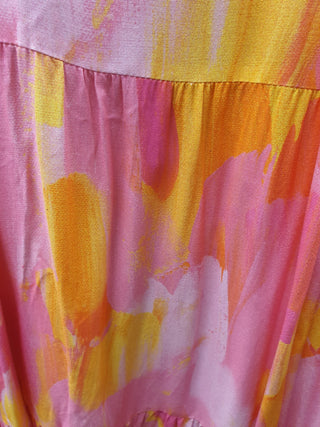 Proud Poppy pink and yellow print long sleeve maxi dress size 28