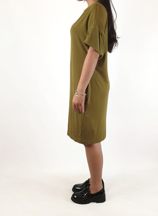 Cos olive green tee shirt style dress with 100% silk sleeves size XS (best fits size 6)