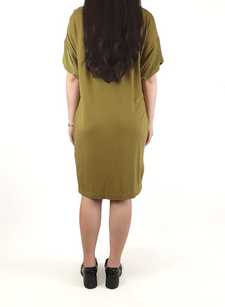 Cos olive green tee shirt style dress with 100% silk sleeves size XS (best fits size 6)