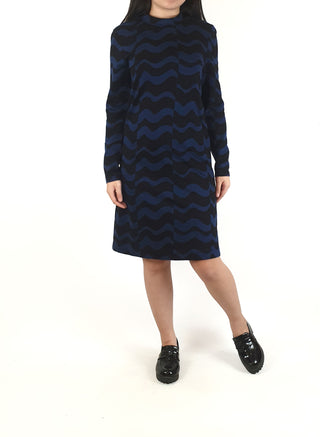 Gorman black and blue wavy striped long sleeve dress size 8 (small fit, best fits size 6)