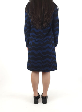 Gorman black and blue wavy striped long sleeve dress size 8 (small fit, best fits size 6)