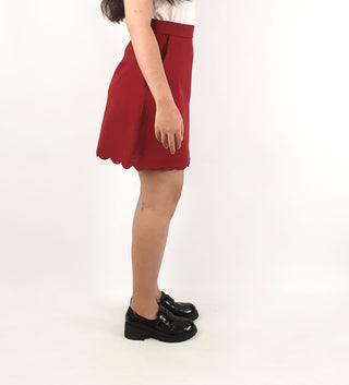 Cos red cotton skirt with scaloped bottom hem size 36 (best fits size 6)