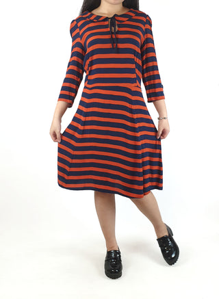 Red and navy striped long sleeve dress fits size 6 Unknown preloved second hand clothes 3