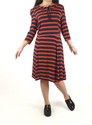 Red and navy striped long sleeve dress fits size 6 Unknown preloved second hand clothes 1