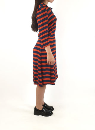 Red and navy striped long sleeve dress fits size 6 Unknown preloved second hand clothes 4