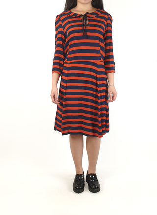 Red and navy striped long sleeve dress fits size 6 Unknown preloved second hand clothes 2