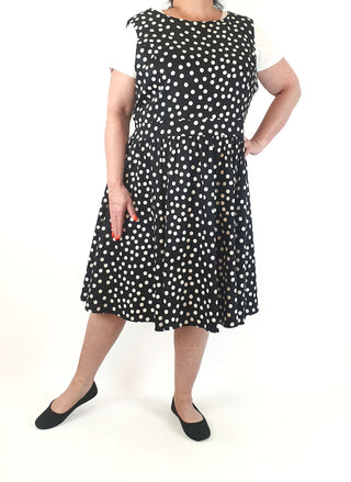 Grand Diva black polka dot fit and flare sleeveless dress size 18