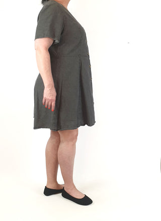 Black denim look dress with cute front buttons fits 18 Unknown preloved second hand clothes 7