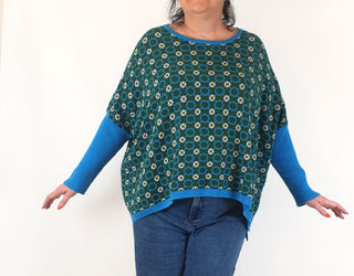 Lazybones blue and green cotton knit jumper size XL/XXL Lazybones preloved second hand clothes 1