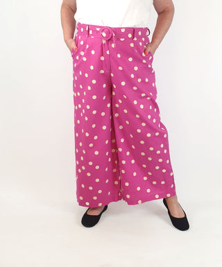 Princess Highway pink polka dot print wide leg pants size 18