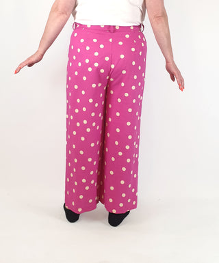 Princess Highway pink polka dot print wide leg pants size 18