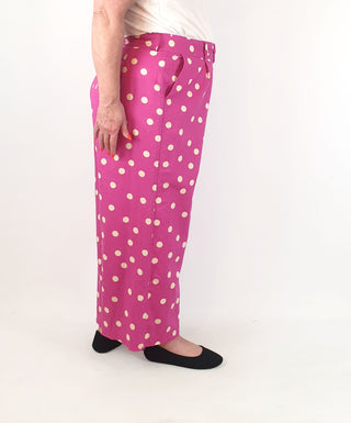 Princess Highway pink polka dot print wide leg pants size 18