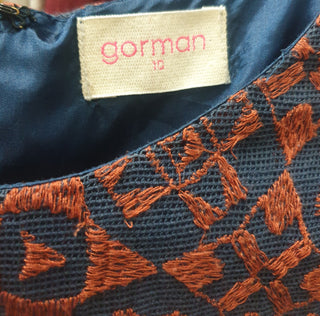 Gorman fit and flare navy and brown embroydered dress size 10