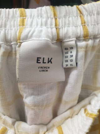 Elk white and mustard check print French linen skirt size 10