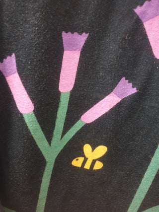 Leonard St black top with purple flower and bee print size 10 (note: some wash wear)