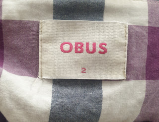 Obus purple, blue and white check wrap top size 2, best fits 10