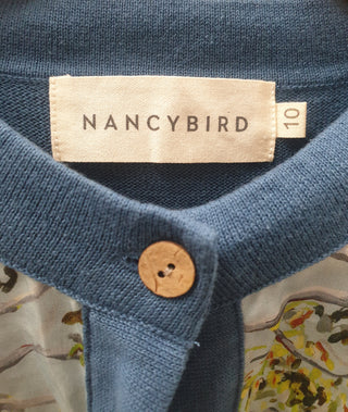 Nancybird blue light Spring cardigan with stunning gum print size 10