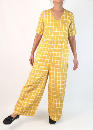 Elk mustard check linen jumpsuit size 10 (as new with tags) Elk preloved second hand clothes 2