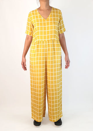 Elk mustard check linen jumpsuit size 10 (as new with tags) Elk preloved second hand clothes 4