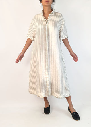 Assembly Label white and grey striped oversize linen dress size 10