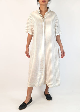 Assembly Label white and grey striped oversize linen dress size 10