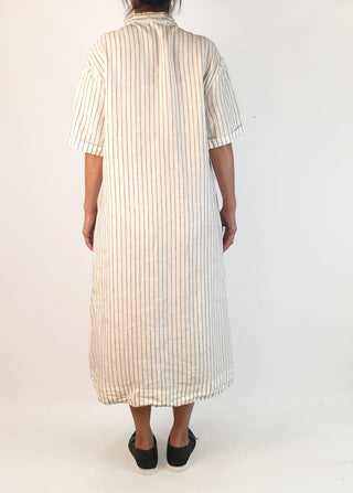 Assembly Label white and grey striped oversize linen dress size 10