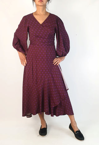 Obus brown wrap dress with purple flower print size 2, best fits 10