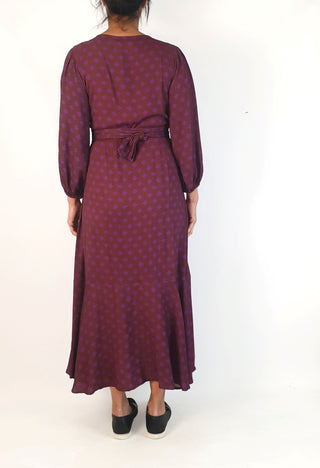 Obus brown wrap dress with purple flower print size 2, best fits 10