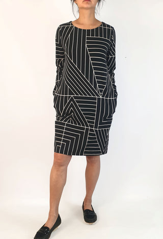 Frock Me Out black and white striped long sleeve dress size S (note: minor print fault)